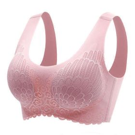 Natural Thai Latex Underwear 4.0 Angel Wings Seamless One Piece Women'S Lace Sports Bra Without Steel Ring (Option: Pink-4XL)