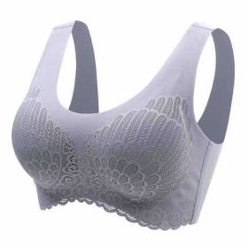 Natural Thai Latex Underwear 4.0 Angel Wings Seamless One Piece Women'S Lace Sports Bra Without Steel Ring (Option: Grey-4XL)