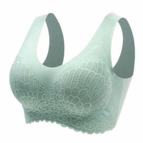 Natural Thai Latex Underwear 4.0 Angel Wings Seamless One Piece Women'S Lace Sports Bra Without Steel Ring (Option: Green-4XL)