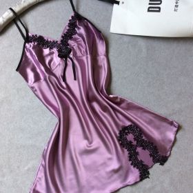 silk sling pajamas (Option: Black purple-XXL)