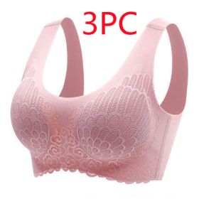 Natural Thai Latex Underwear 4.0 Angel Wings Seamless One Piece Women'S Lace Sports Bra Without Steel Ring (Option: Pink 3PC-4XL)