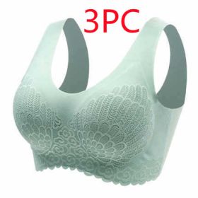 Natural Thai Latex Underwear 4.0 Angel Wings Seamless One Piece Women'S Lace Sports Bra Without Steel Ring (Option: Green 3PC-L)